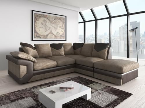 CosyCraft Dino sofa - corner sofa, 3 2 seater, armchair, swivel chair, beige bown or grey black jumbo cord (BEIGE/BROWN, RIGHT CORNER)