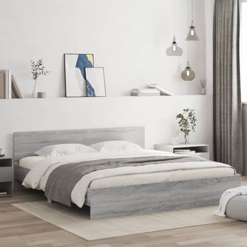 vidaXL Super King Size Bed Frame with Headboard - Grey Sonoma Engineered Wood, 180x200 cm, Bedroom Plywood Slats, Modern Design
