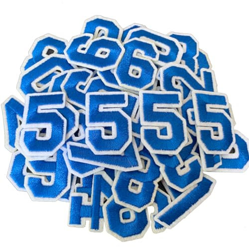 WILDREEDS 40 Pcs Numbers Patch, Number 0-9 Embroidered Patches with Ironed Adhesive, DIY Iron Patches for Shirts Jackets Hats Jeans Shoes Bags (Blue)