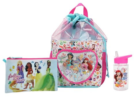 Disney Princess Sac à dos de plage 3 pièces avec bouteille d'eau, bleu ciel, OSFA, Sac à dos