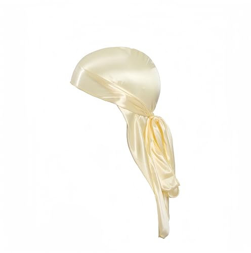 Proumhang Langer Schwanz Durag,Piraten-Haarmütze,Wie Seide Bandana Satin Kopftuch für Männer Frauen,Wave Headbands,Schlaftuch,Breite Kopftücher,Hip-Hop und tägliche Dekoration Gelb