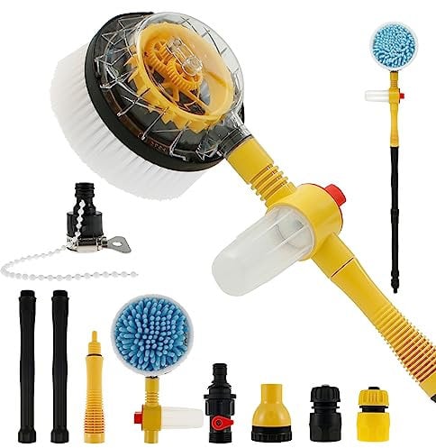 Car Wash Brush Kit, Auto Rotating Car Cleaning Brush With Soap Dispenser, 39'' Long Handle Chenille Car Washing Brush Pressure Washer Gun With Hose Attachment for Cars, Yards, Gardens, Pets