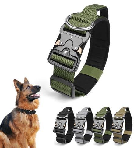 Ledeak Taktisches Hundehalsband mit Griff, Verstellbares Anti Zieh Breites Hunde Halsband Gepolstert, Dog Collar mit Metallschnalle erziehungshalsband für Hunde (Armeegrün, XL)