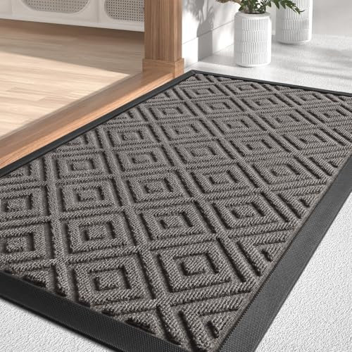 LEKEEPGO Paillasson Exterieur Entree 60x90cm, Tapis Exterieur Resistant Pluie Antiderapant, Drainage Tapis Entree Interieur, Tapis de Porte Lavable pour Balcon, Jardin, Couloir, Gris