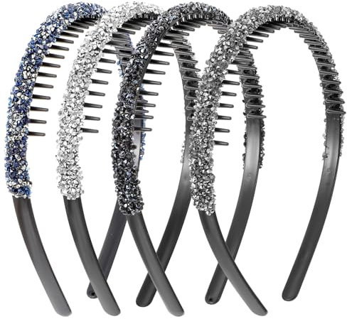 Tyqour 4 Stück Haarreif Glitzer Damen Haarband Glitzer Strass Haarband Kristall Seite Modische Haarreife Elastisches Stirnband Rutschfest Zahnhaarreif Haarschmuck Haarreif für Damen Frauen Mädchen