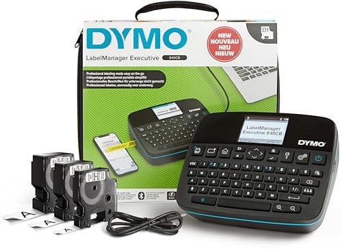 DYMO LabelManager Executive 640 CB Stampante per etichette portatile con custodia e 3 cassette di etichette D1 | Etichettatrice compatta con tastiera QWERTY | Connettività Bluetooth e USB