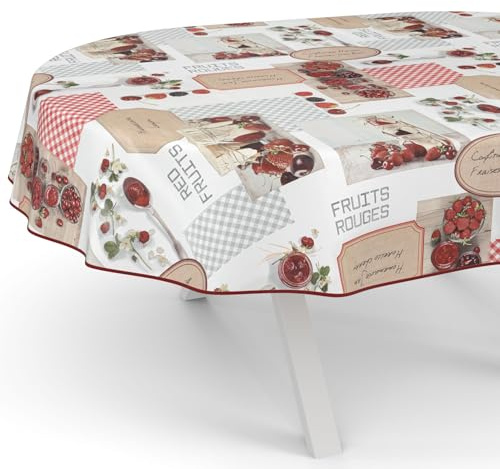 ANRO Wachstuchtischdecke Wachstischdecke Wachstuch Tischdecke abwaschbar Gartentischdecke Rund Oval Eckig Oval 180x140cm mit Saum (Eingefasst) Erdbeeren