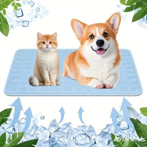 Qoosea Tapis Rafraîchissant pour Chiens et Chats, Tapis de Refroidissement en Soie Glacée Respirant Non Toxique, Durable Ice Silk Pet Cooling Mats pour Animaux en été (50 * 40CM, Gris)