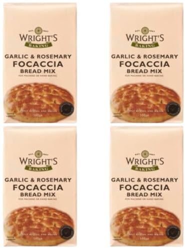 Garlic & Rosemary Focaccia Bread Mix 4X500g - Italian-Style Artisan Bread - Easy No-Knead Dough - Homemade Pizza Bases, Sandwiches & Party Platters - Oven & Bread Machine Friendly - Freezer Safe