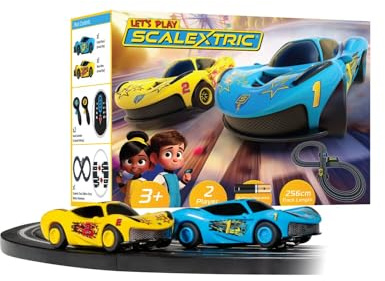 Mein erstes Scalextric Let's Play G1188M Rennstrecken-Set für Kinder ab 3 Jahren – Batteriebetriebenes Micro-Rennset, Spielzeugauto-Bausätze für Jungen; inkl 1x Speed ​​Track, 2X Rennwagen