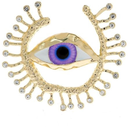 Broche bijou oeil violet de la providence soleil, acier doré.