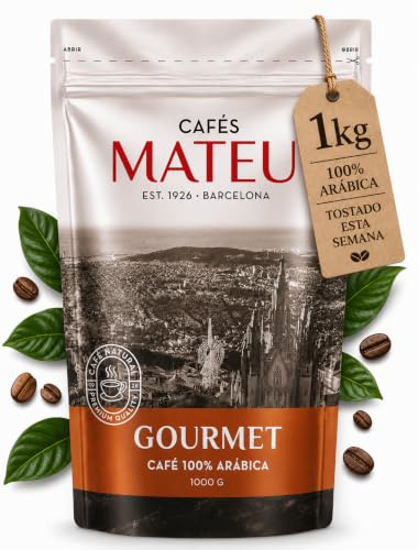 Cafés Mateu Café en Grano 1kg Gourmet 100% Arábica Sabor Suave y Equilibrado Tueste Artesanal Semanal Paquete de 1kg