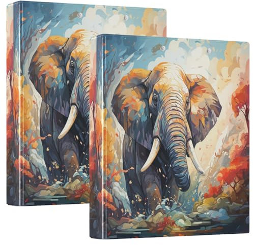 Ringbuch mit 3 Ringbüchern – 360 – Elefant, 3,8 cm, runde Ringe für 200 Blatt, transparente Innenfächer, Klemmbrett für Büro, Schule, Arbeit, 2 Stück