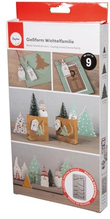 Rayher Silikon Gießform Wichtelfamilie, 9 Einzelmotive, Formgröße14,5 x 26 x 1 cm, Deko Weihnachten, Ausgießen mit Kreativ-Beton, Schmuck-Beton, Raysin-Gießpulver, Wachs, 36189000