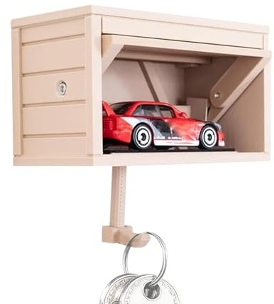 Soporte De Llave Garaje De Automóviles Con Puerta De Apertura, Soporte Pared La Percha De Llave 3D, Soporte Llave Madera, Rejilla La Llave, El Organizador Del Gampón Del Llavero La For-ma Del Garaje