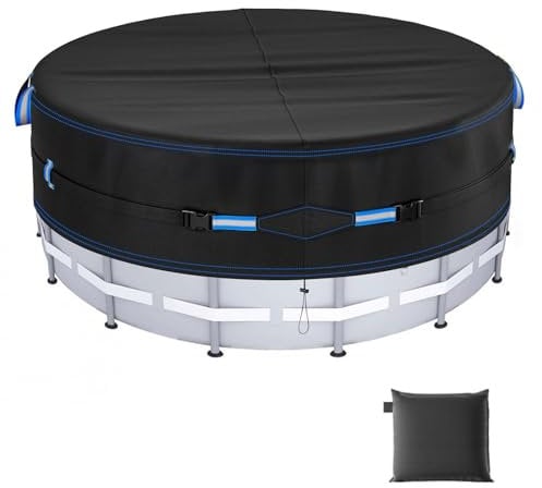 12ft UV Block Pool Cover – Heavy-Duty 420D Material with 780N Tear Strength – Blocks 99.9% UV Rays & Reduces Water Evaporation by 90% – Includes Cover Accessories (12ft/3.04m Black)