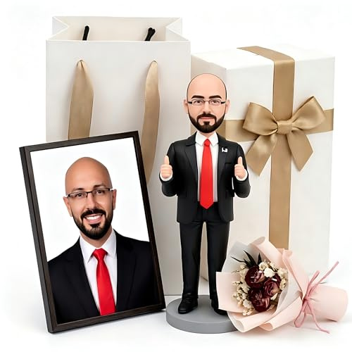 Personalisierbare Wackelkopf-Puppe – Gestalten Sie Ihre eigene personalisierte Mini-Figur mit individuellem Hautton, Haaren, Augen und Zubehör für Liebhaber, Familie, Geschäft oder Abschlussfeier