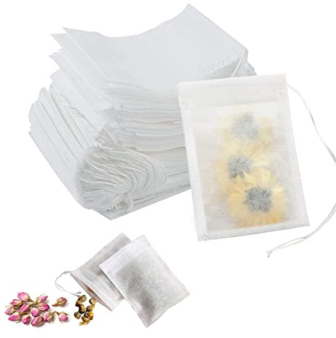 100 Stück Teebeutel, 6 X 8cm, Teefilter mit Kordelzug, wiederverwendbar, für Tee, Gewürze, Vanille, Lavendel, Kaffee