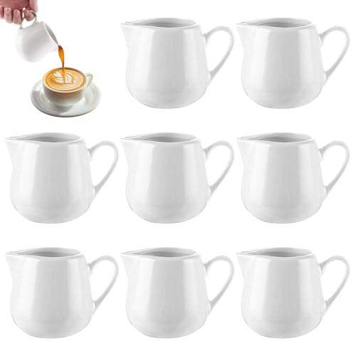 JMIATRY 8 Stück 240ml Milchkännchen Porzellan, Milchkännchen mit Griff Weiß für Milch Kaffee Cappuccino Latte