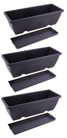 FUNOMOCYA 3 Piezas Maceteros para Plantas de Interior y Exterior de Unidades Macetas Rectangulares Grandes de Plástico Gris Oscuro con Soporte Jardineras para Balcón y Cultivo Doméstico