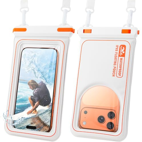 Double Space Waterproof Phone Pouch,IPX8 Waterproof Floating Phone Case,Cell Phone Dry Bag for Beach with Lanyard for iPhone 17 16 15 14 13 12 11 Pro Max,Huawei,OnePlus,Galaxy Fit up to 8.5” White