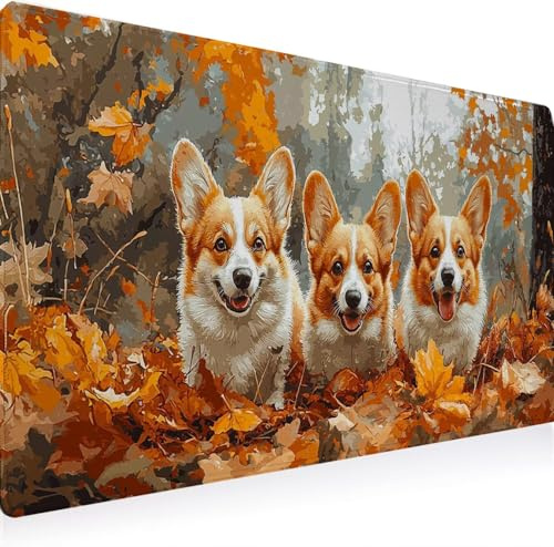 Gaming Mauspad,Mousepad XXL 600 x 300 mm Mauspad Wald, Large Size Schreibtischunterlage, rutschfeste Unterseite aus Naturkautschuk, Wasserdicht und Schmutzabweisend, Laptop Geschenke Hund B0J-432