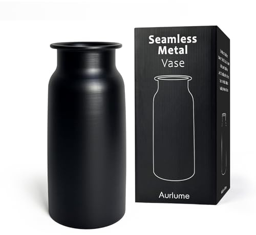 Matte Black Seamless Wide Mouth Metal Flower Vase, 27.5 cm Modern Floral Vase, Shatterproof & Leakproof, Industrial Style Home Décor Centrepiece for Lounge, Office and Dining Table