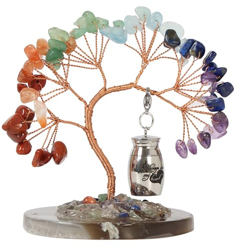 Contid Small Urn for Human Ashes Keepsake,Stainless Steel Mini Urns for Human Ashes with Rainbow Crystal Tree Decoration Cremation Ashes Memorial Gifts for Sharing Ashes Mini Keepsake Urn