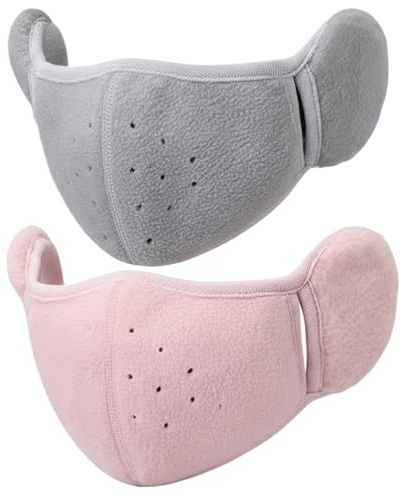 Masque Facial d'hiver pour Femmes et Hommes, 2 pièces, Demi-Masque Chaud Coupe-Vent avec Cache-Oreilles Respirant pour par Temps Froid d'hiver