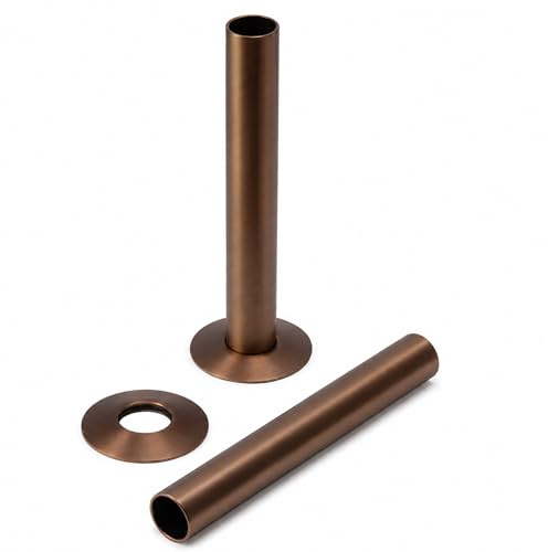 Brushed Bronze Pipe Sleeve Set 130mm x 1/2, 2 Pack Brass Radiator Pipe Covers with Matching Wall Shrouds, Decorative Tubes for Radiator Pipes