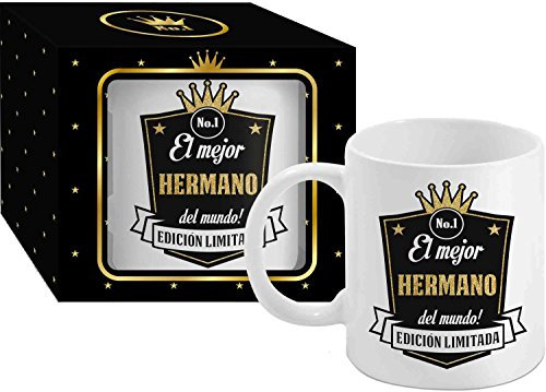 Taza Cerámica para Desayuno en Color Blanco de 300 ml, Un Regalo Original para Familia y Amigos - El mejor HERMANO del mundo!