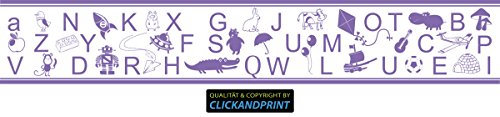 CLICKANDPRINT Aufkleber » Bordüre: Alphabet mit Tieren, 280x46,7cm, Lavendel • Wandtattoo / Wandaufkleber / Wandsticker / Wanddeko / Vinyl