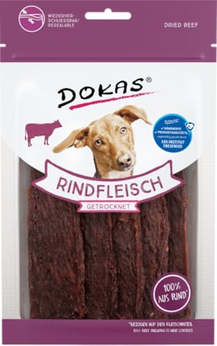 Dokas Rindfleisch getrocknet | 70 g | Kausnack für Hunde | Besonders schmackhafte Variation für den Futternapf | Wiederverschließbare Verpackung zur Bewahrung der Frische