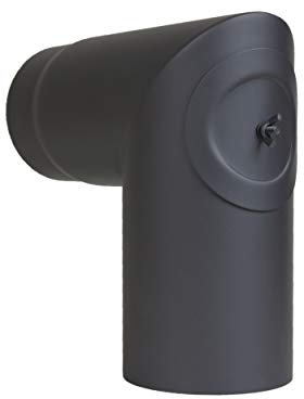 LANZZAS Ofenrohr Bogen 90° mit Tür (2-teilig) - im Durchmesser Ø 120 mm - Farbe: schwarz - Rauchrohr/Knie Bogen mit Reinigungsverschluss
