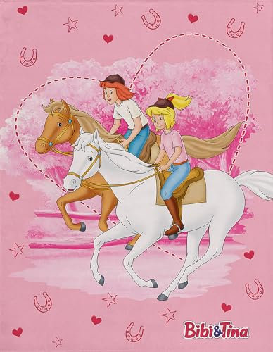 Bibi und Tina Decke Freunde 130 cm x 170 cm Rosa Fleecedecke Blocksberg Pferde Sabrina Amadeus Kuscheldecke zur Bettwäsche