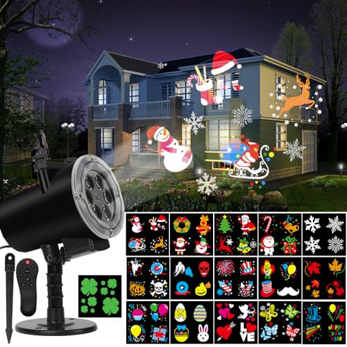 Halloween Christmas Projector Lights, Led Projector Lights with 12pcs Slides Patterns IP65 Waterproof Outdoor Indoor Projection Lights for Holiday Home Birthday Party