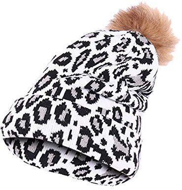 PPangUDing Strickmütze Beanie Mütze Damen Mädchen Elegant Leopard Printed Doppellagige Reversible Kaschmir Aus Bequemer Baumwolle Elastisches Feinstrick Knitted Gestrickte Fleecefutter Cap