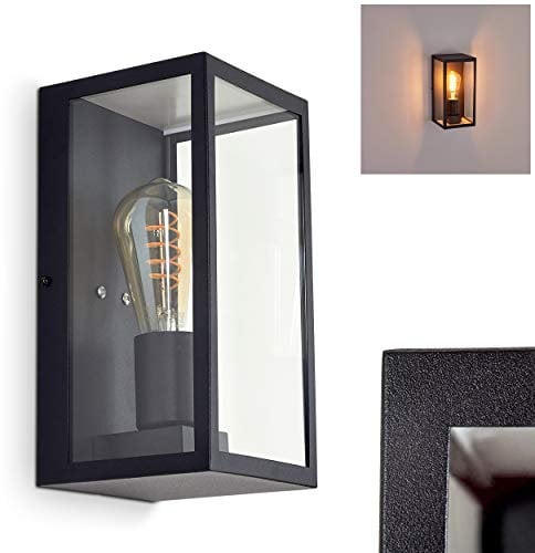 Außenwandlampe Hamra, moderne Wandaußenleuchte aus Metall/Glas in schwarz, eckige Wandleuchte mit E27-Fassungen, Außenleuchte mit Lichteffekt für den Eingangsbereich, ohne Leuchtmittel