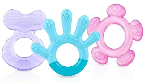 Nuby – 3-Stufen-Beißring-Set – 3er-Pack Baby-Beißringe – Mit strukturierten Oberflächen – Kühlschrankgeeignet – Ab 3 Monaten