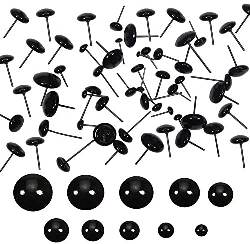 TOAOB 100pcs Solid Black Glass Eyes Kits Craft Eyes 3mm to 12mm for Doll Making Needle Felting Crafts