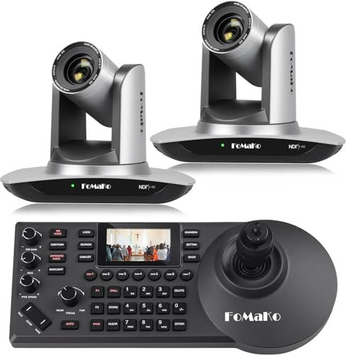 FoMaKo NDI Camera AI Auto Tracking HDMI PTZ Camera 20x Optical Zoom(2pcs) PTZ Controller PoE PTZ Controller (FMK20UH NDI x2 +KC608)