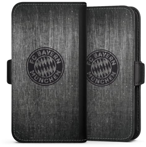 Flip Case kompatibel mit Apple iPhone 8 Handyhülle aus Kunst Leder schwarz Klapphülle Metallic Look FCB FC Bayern München