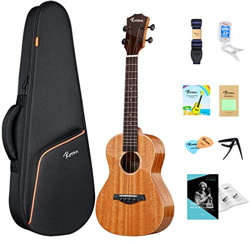 Rosen Konzert Ukulele Massiv Mahagoni 23 Zoll Professional Ukelele Starter Bundle Kit mit Lehrbuch Gig Bag Tuner Capo Picks Saiten