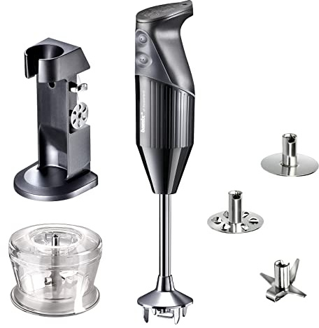 bamix Stabmixer Set M200 MONO C3 inkl. Multifunktionsmesser, Quirl, Schlagscheibe, Becher, Halterung, 200 Watt, 2-Stufen, Edelstahl, Made in Switzerland - Schwarz