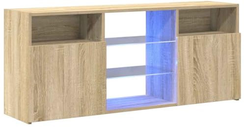 vidaXL TV Schrank mit LED-Leuchten Lowboard Sideboard Fernsehschrank Fernsehtisch TV Möbel Tisch Board HiFi-Schrank Sonoma-Eiche 120x30x50cm