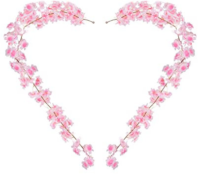 TSHAOUN 2er Blumenrebe 1.8m Künstliche Blumen Kirschblüte Hängen Reben künstliche Blumne Kirschblüten Girlande, Kirschblüten Blumengirlande,für Hochzeit Hausgarten Party Decor (Rosa) (Pink)