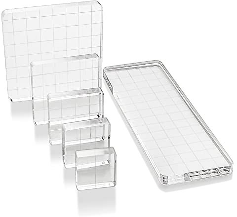 6 Stück DIY Stempelblock Set,Klar Acrylblock mit Gitter Handwerk Stempelblöcke für Silikonstempel Weihnachten Deko Fotoalbum Bullet Journal Scrapbooking(Gerade) Transparent