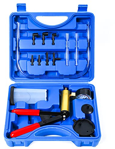 ZJERYL GULL 2 in 1 Brake Bleeder Kit with Hand Vacuum Pump with Gauge Adapters Automotive Brake Fluid Bleeding Set with Protected Case for Car Truck (Blue)