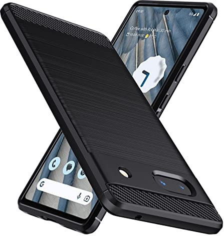 Natbok Custodia Cover per Google Pixel 7A,Spazzolata e Fibra di Carbonio Morbido Silicone TPU Cover,AntiGraffio, Antiscivolo, Antiurto di Grado Militare e Robusta per Google Pixel 7A Cover,Nero