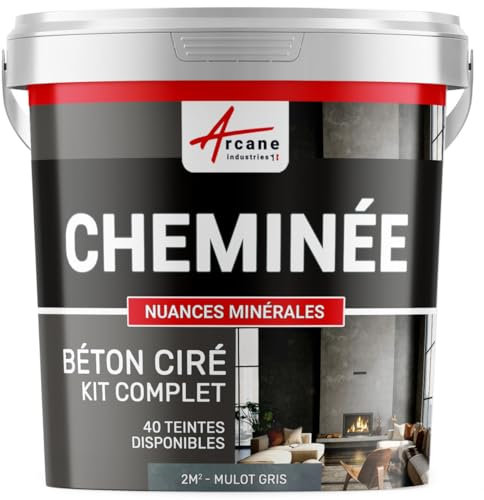 Béton ciré cheminée, kit avec primaire et vernis - 2 m² (en 2 couches) Mulot Gris - ARCANE INDUSTRIES